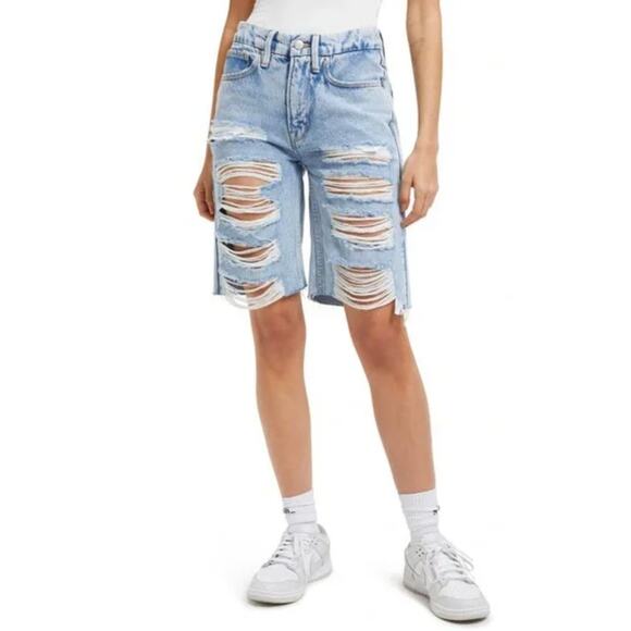 GOOD AMERICAN Good 90s Bermuda Denim Jean Shorts In Indigo Size 4/27 NWT* - Picture 1 of 5